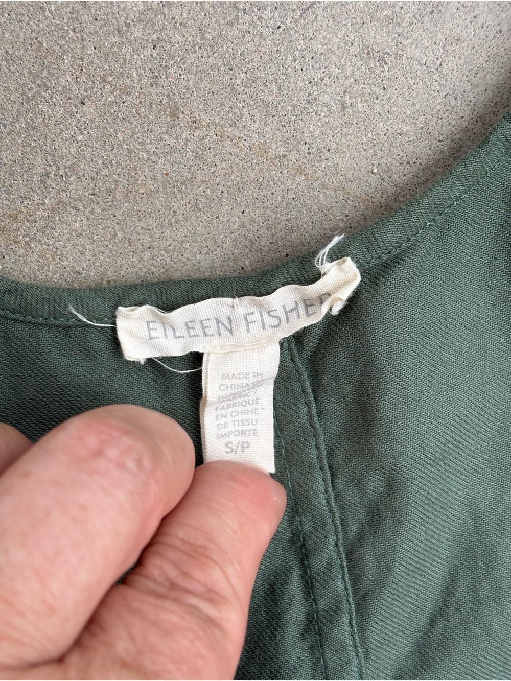 100% Organic Cotton Eileen Fisher Olive Green Tank Dress Pockets Size S/P - Picture 5 of 5